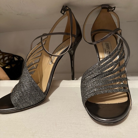 JIMMY CHOO dark silver charcoal sparkly sandal pumps - Picture 5 of 7